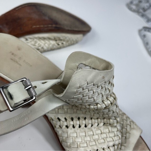 Rag & Bone Wyatt woven leather chunky mid heel slingback sandals ivory white 40 - Picture 14 of 16
